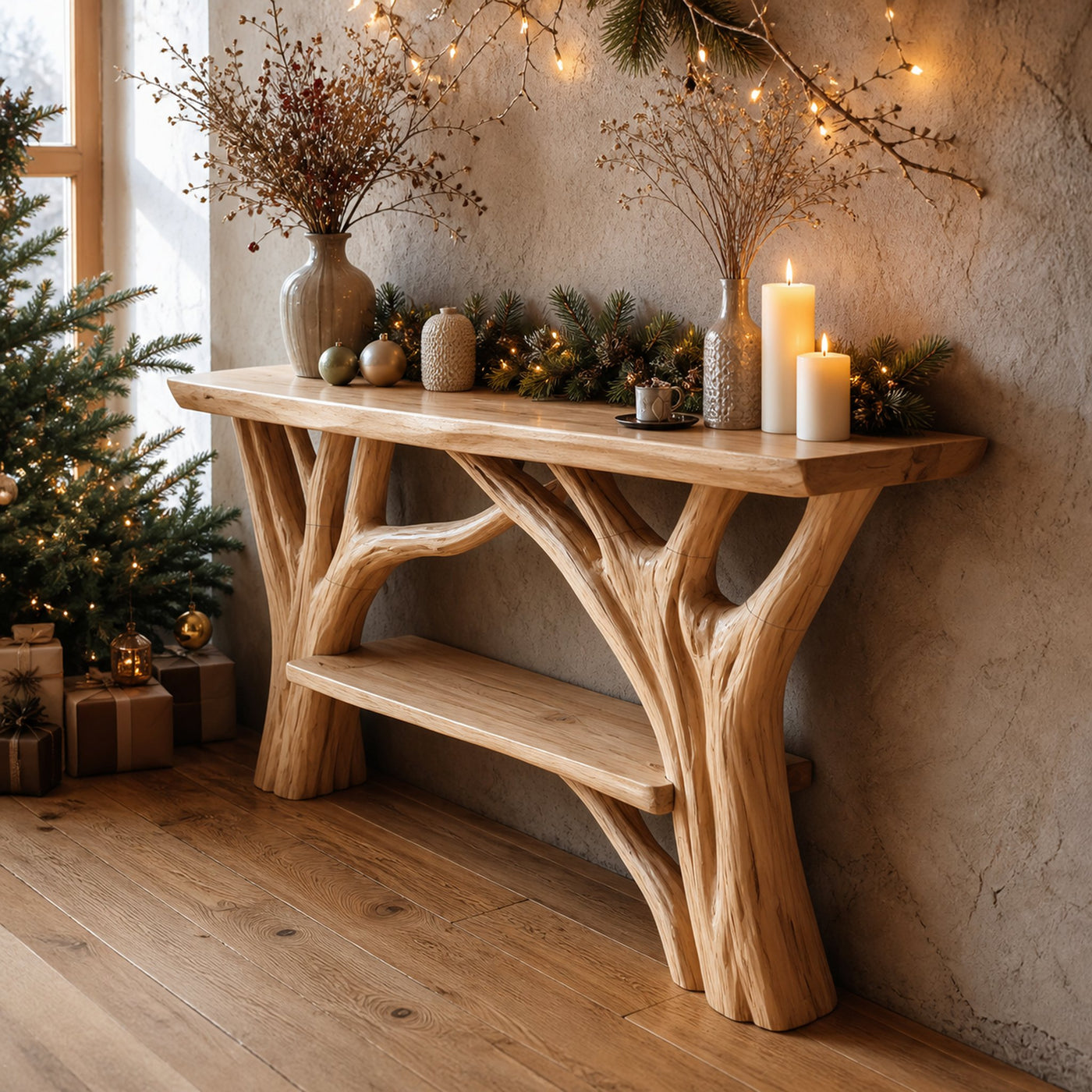 Farmhouse Live Edge Console Table For Holiday Living Room Accent