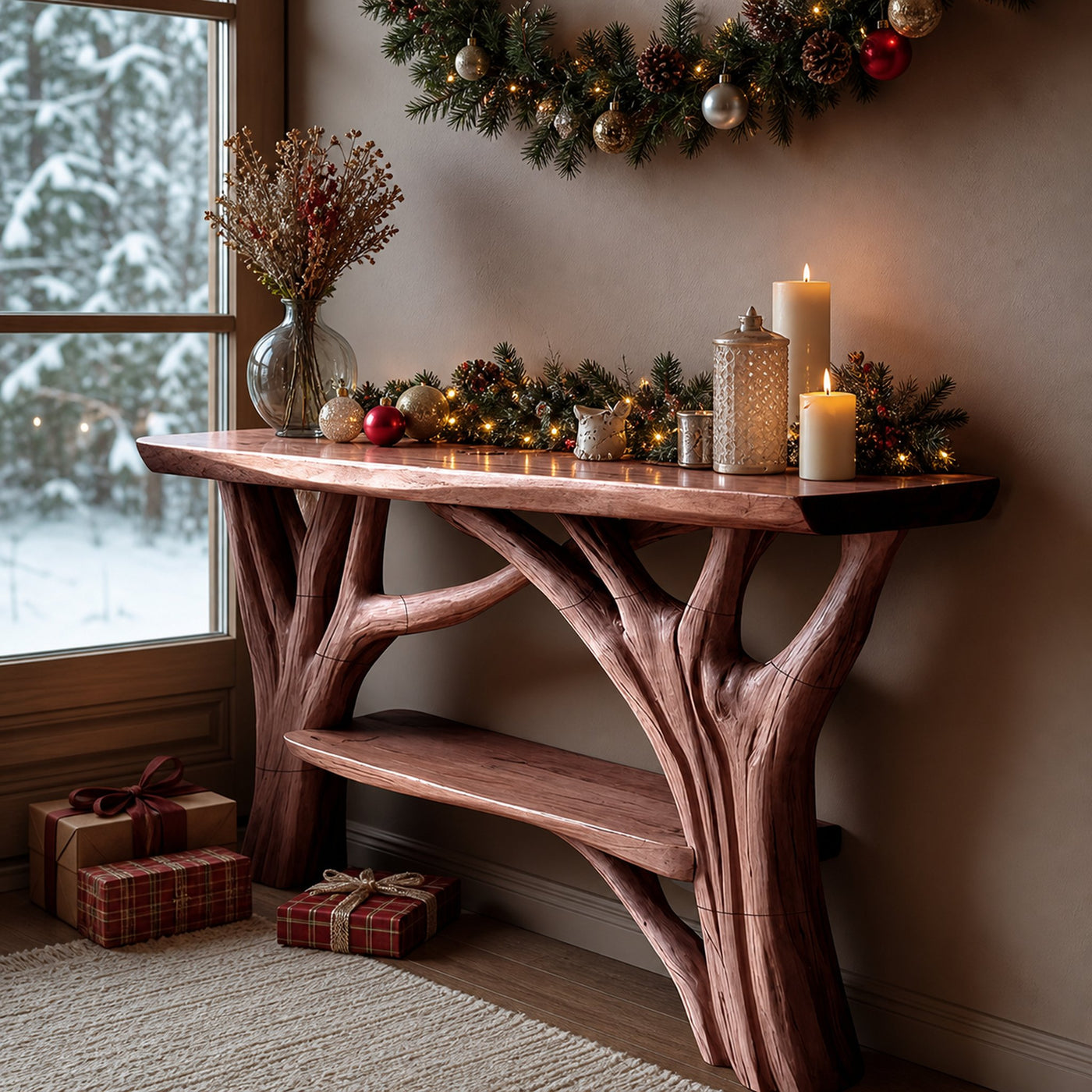 Farmhouse Live Edge Console Table For Holiday Living Room Accent - product view 7