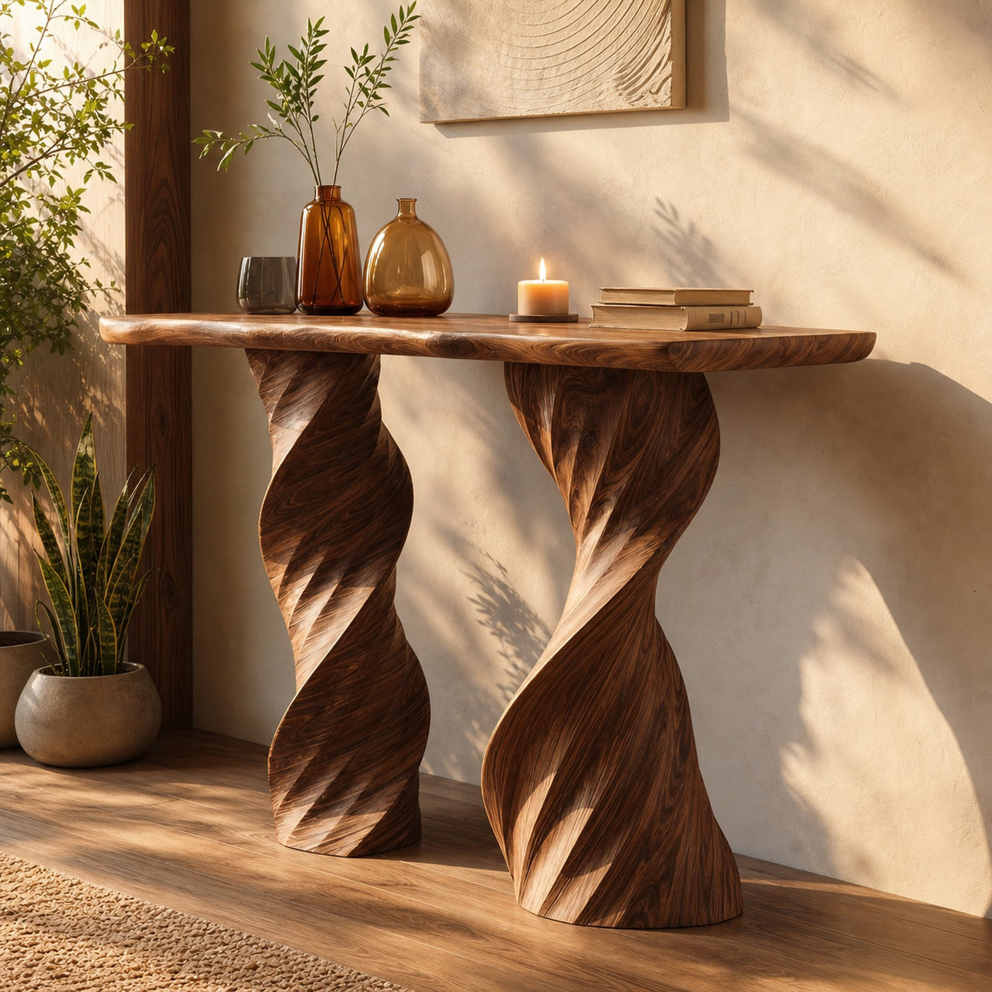 Farmhouse Live Edge Console Table Handcrafted Solid Wood For Living Room