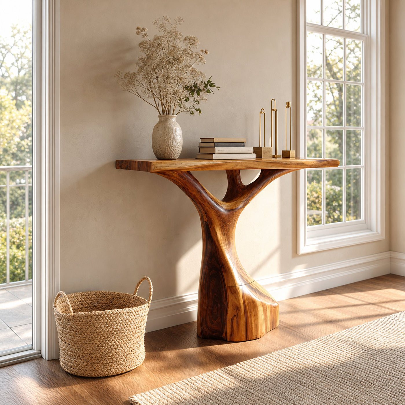 Farmhouse Live Edge Console Table Sculptural Handmade For Entryway Design
