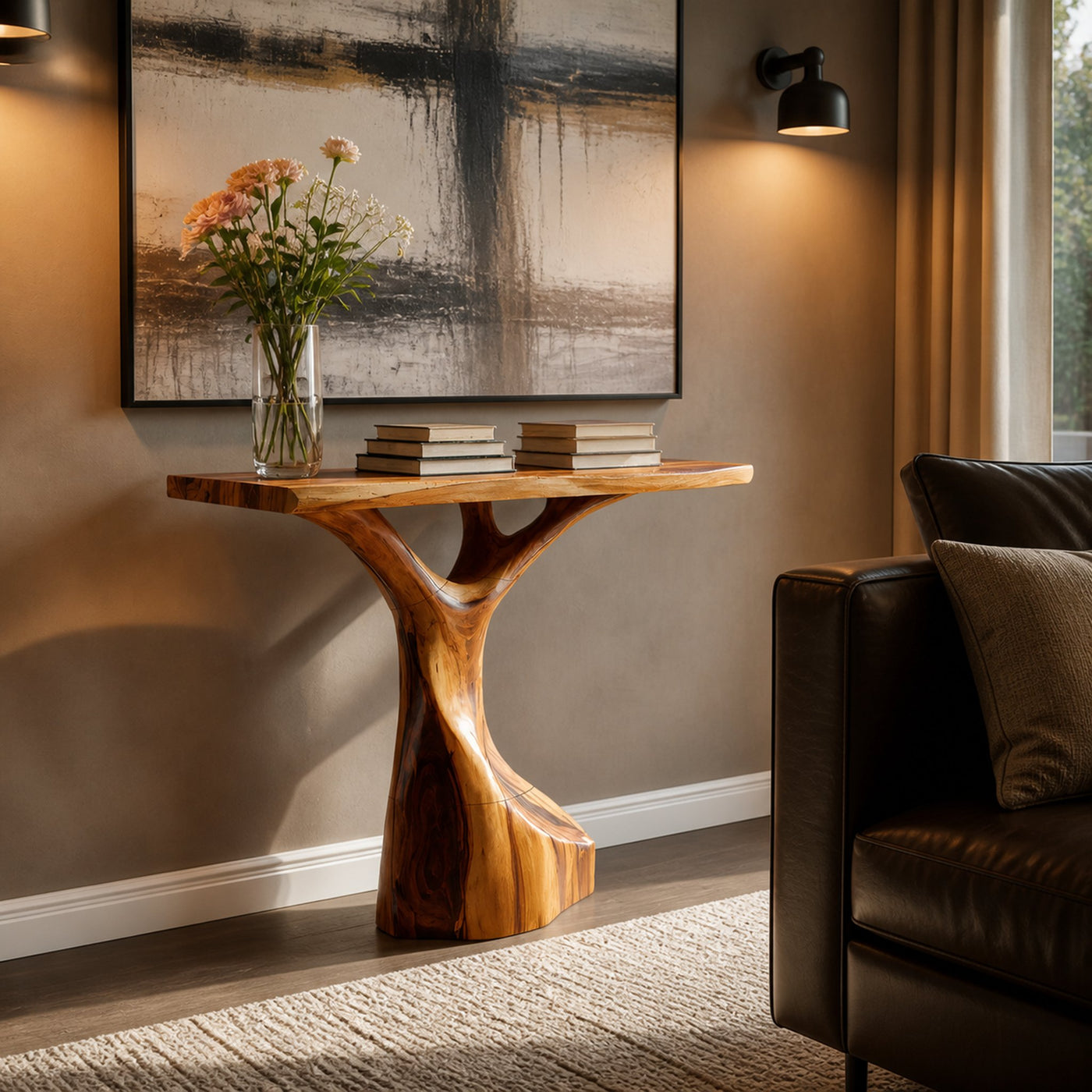 Farmhouse Live Edge Console Table Sculptural Handmade For Entryway Design - product view 6