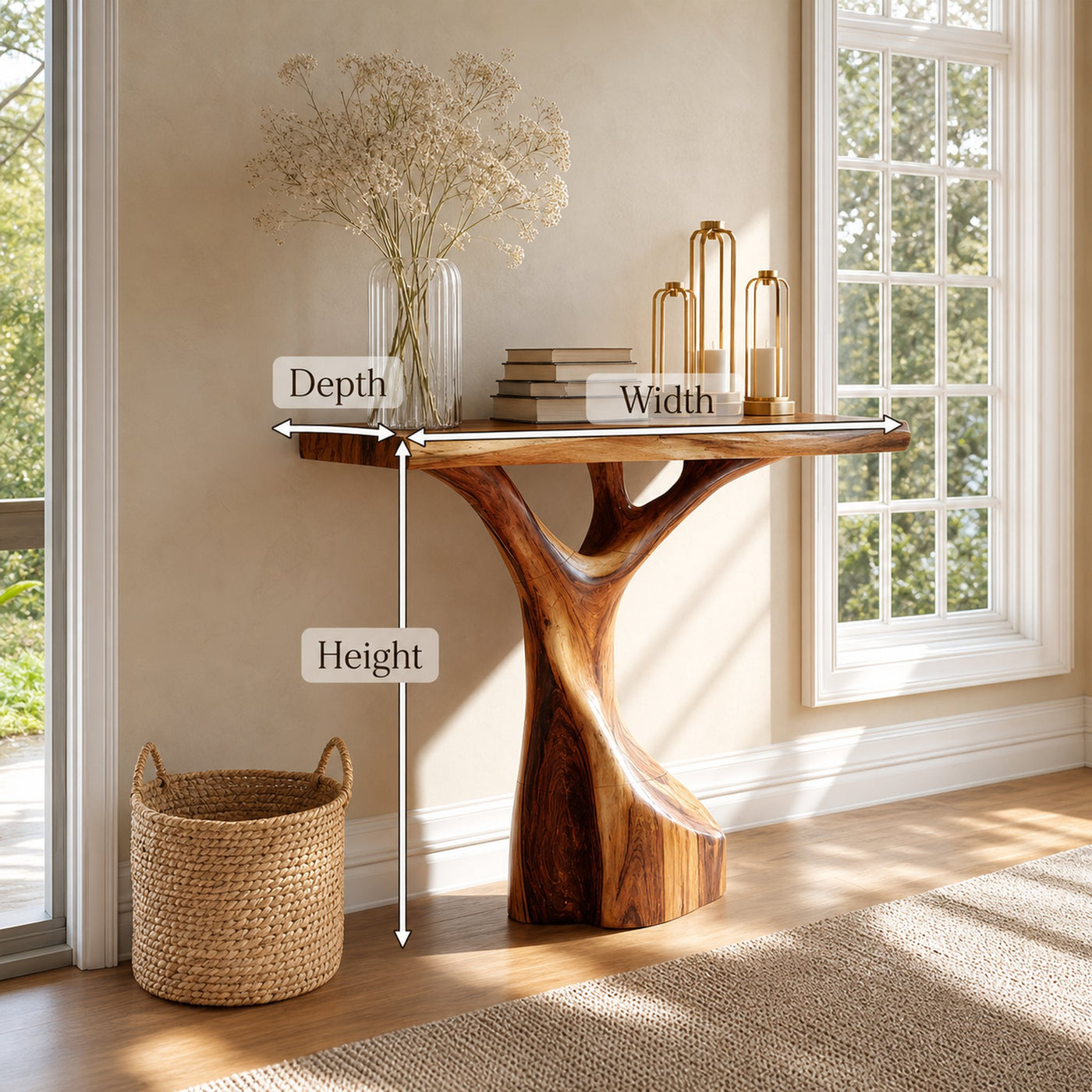 Farmhouse Live Edge Console Table Sculptural Handmade For Entryway Design - product view 8