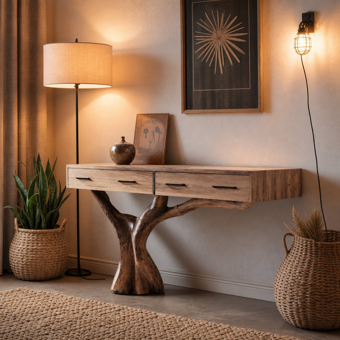 Farmhouse Live Edge Entryway Table For Bedroom Cozy Rustic Vibes - product view 6
