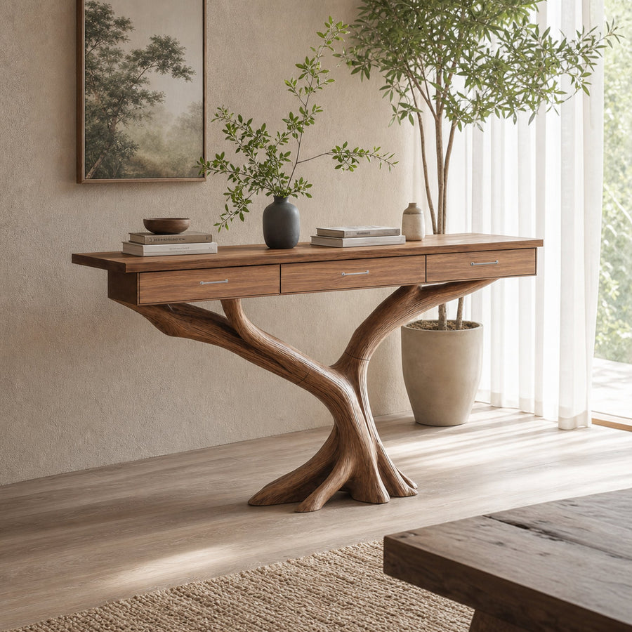 Farmhouse Live Edge Entryway Table For Furniture Decor With Storage