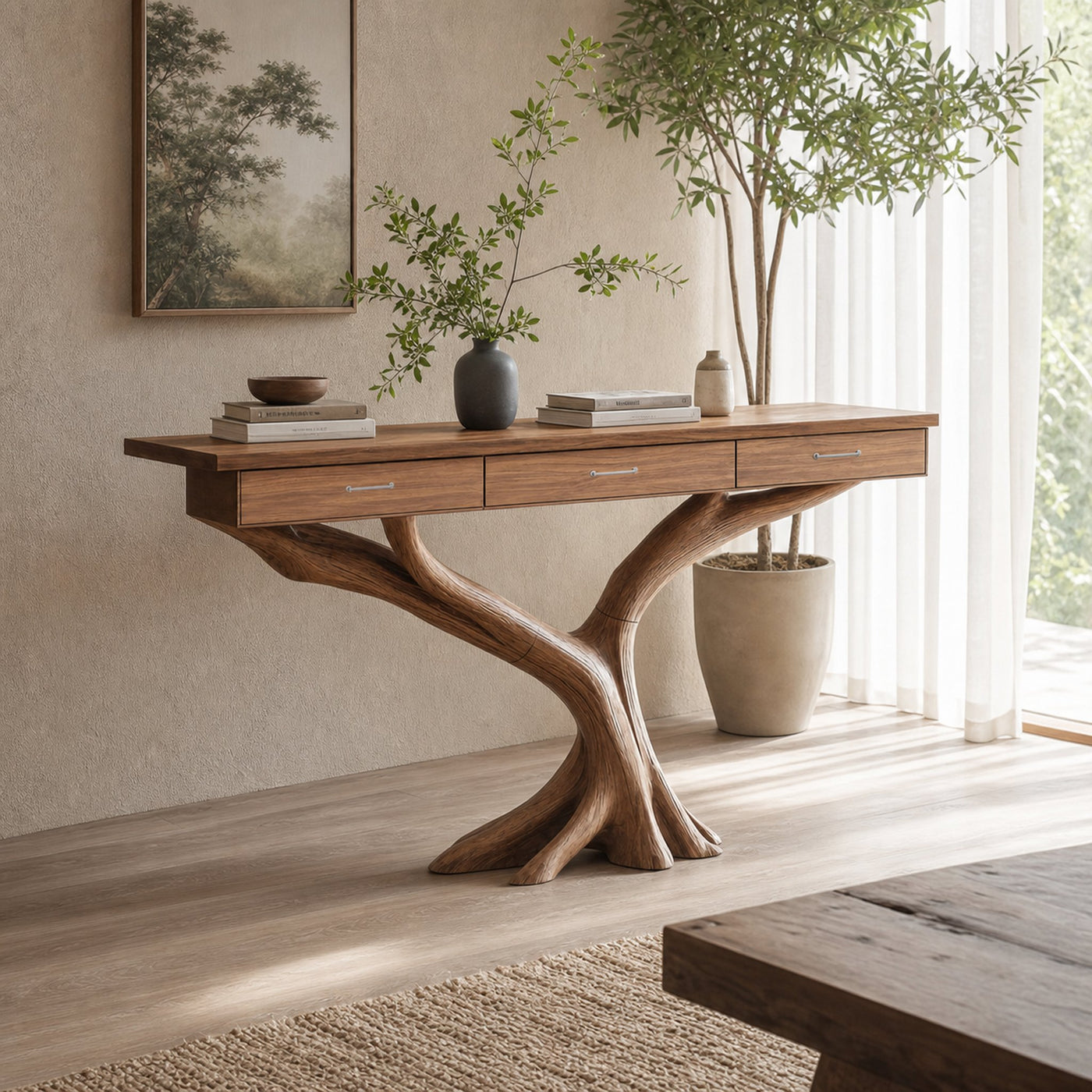 Farmhouse Live Edge Entryway Table For Furniture Decor With Storage