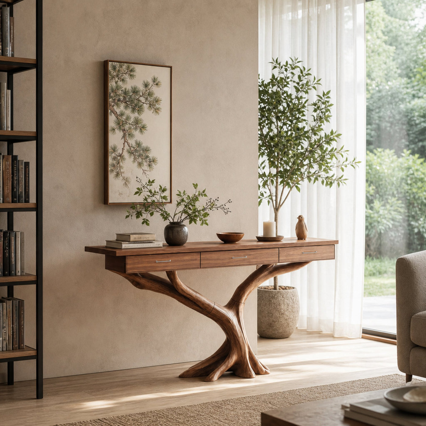 Farmhouse Live Edge Entryway Table For Furniture Decor With Storage - product view 2