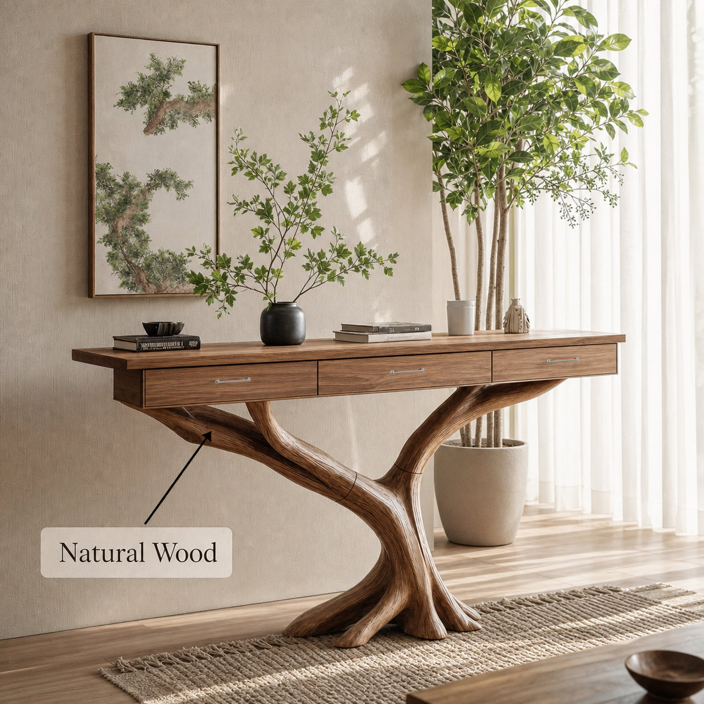 Farmhouse Live Edge Entryway Table For Furniture Decor With Storage - product view 4
