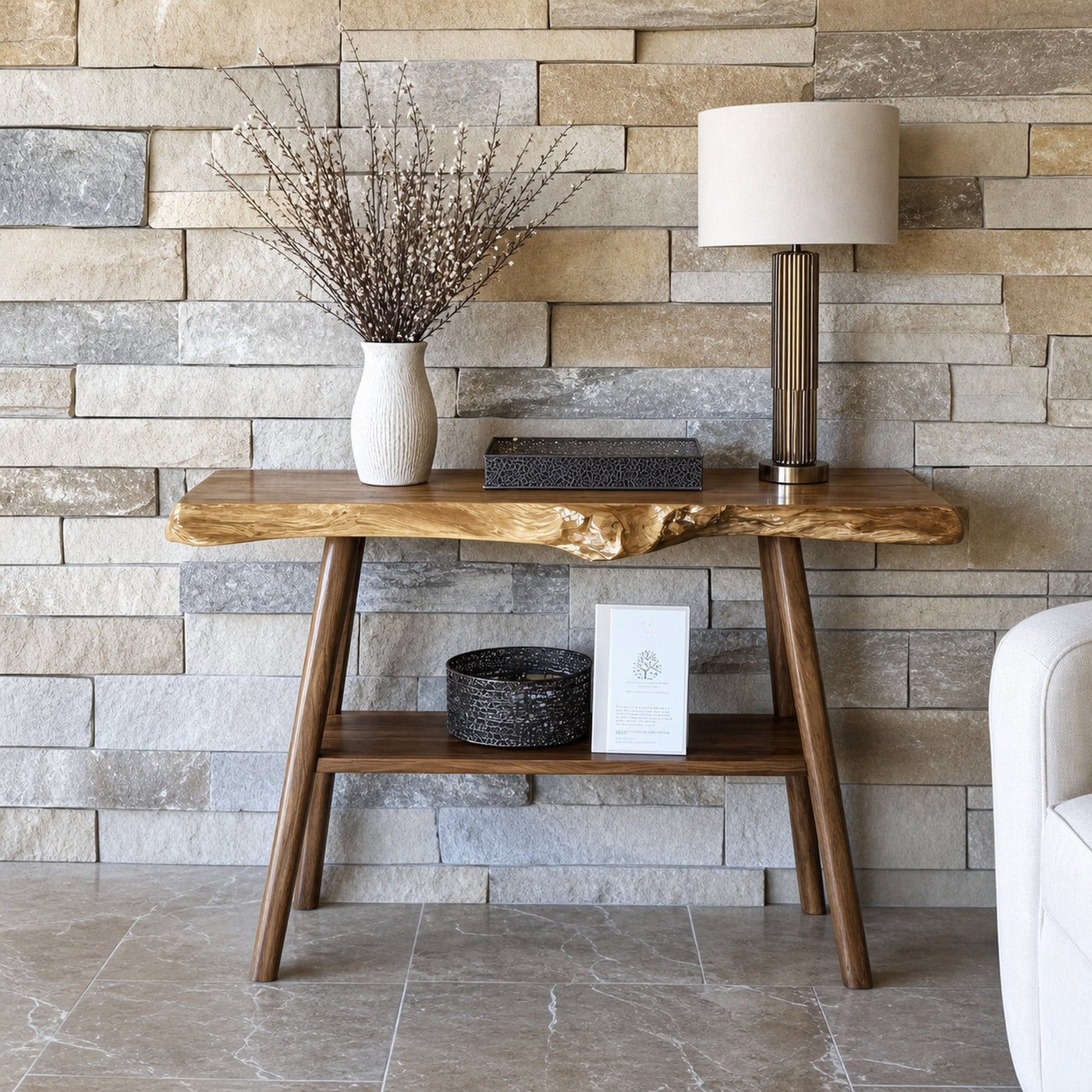 Farmhouse Live Edge Entryway Table For Living Room Design