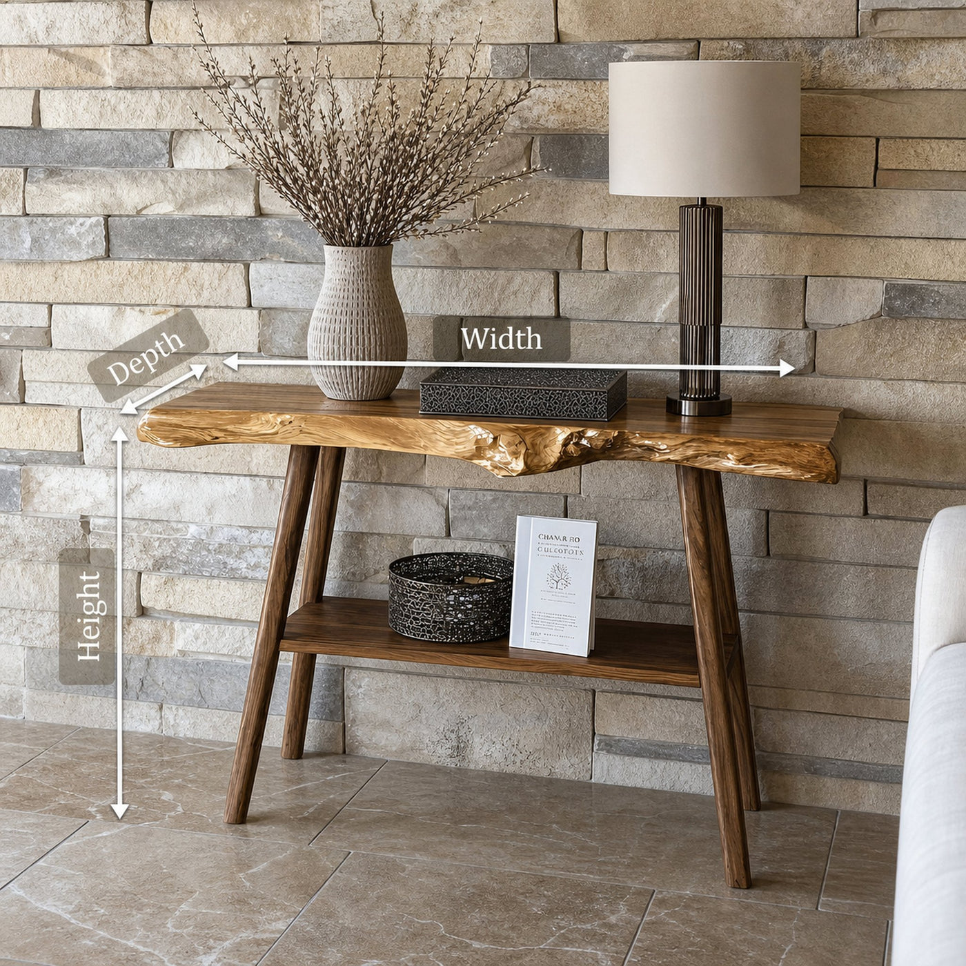 Farmhouse Live Edge Entryway Table For Living Room Design - product view 8
