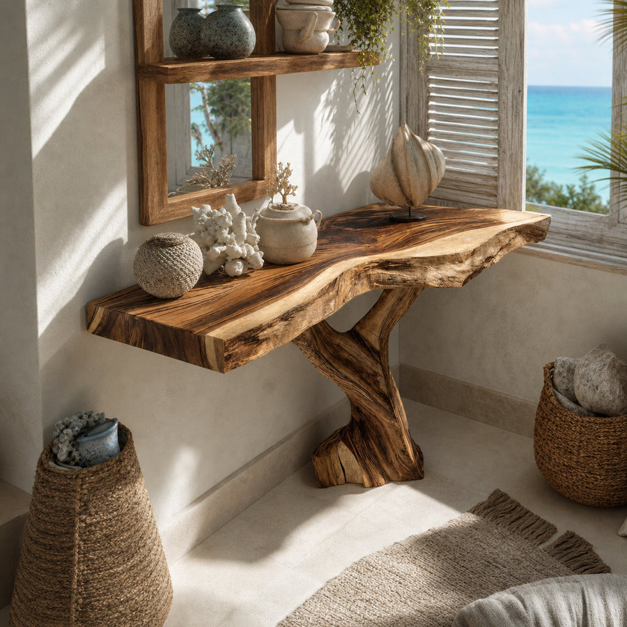 Farmhouse Live Edge Entryway Table Organic Wood For Furniture Decor