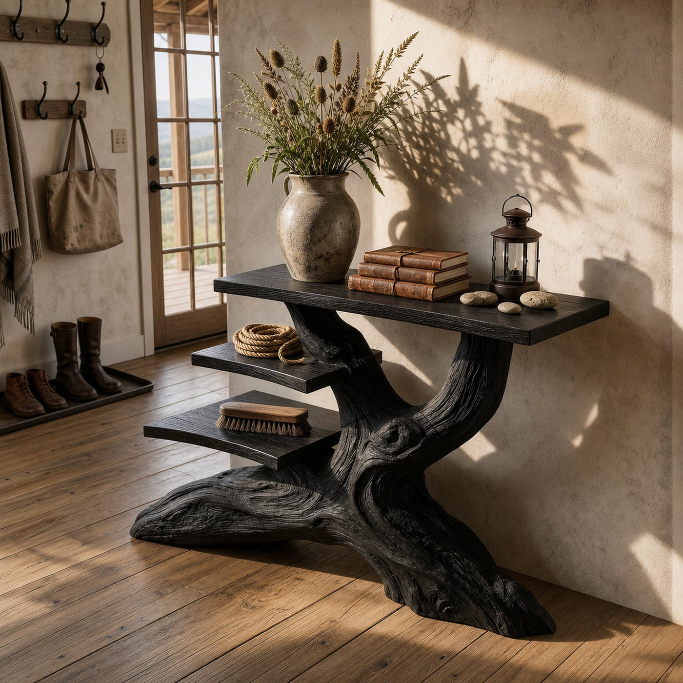 Farmhouse Rustic Black Wood Entryway Table For Hallway