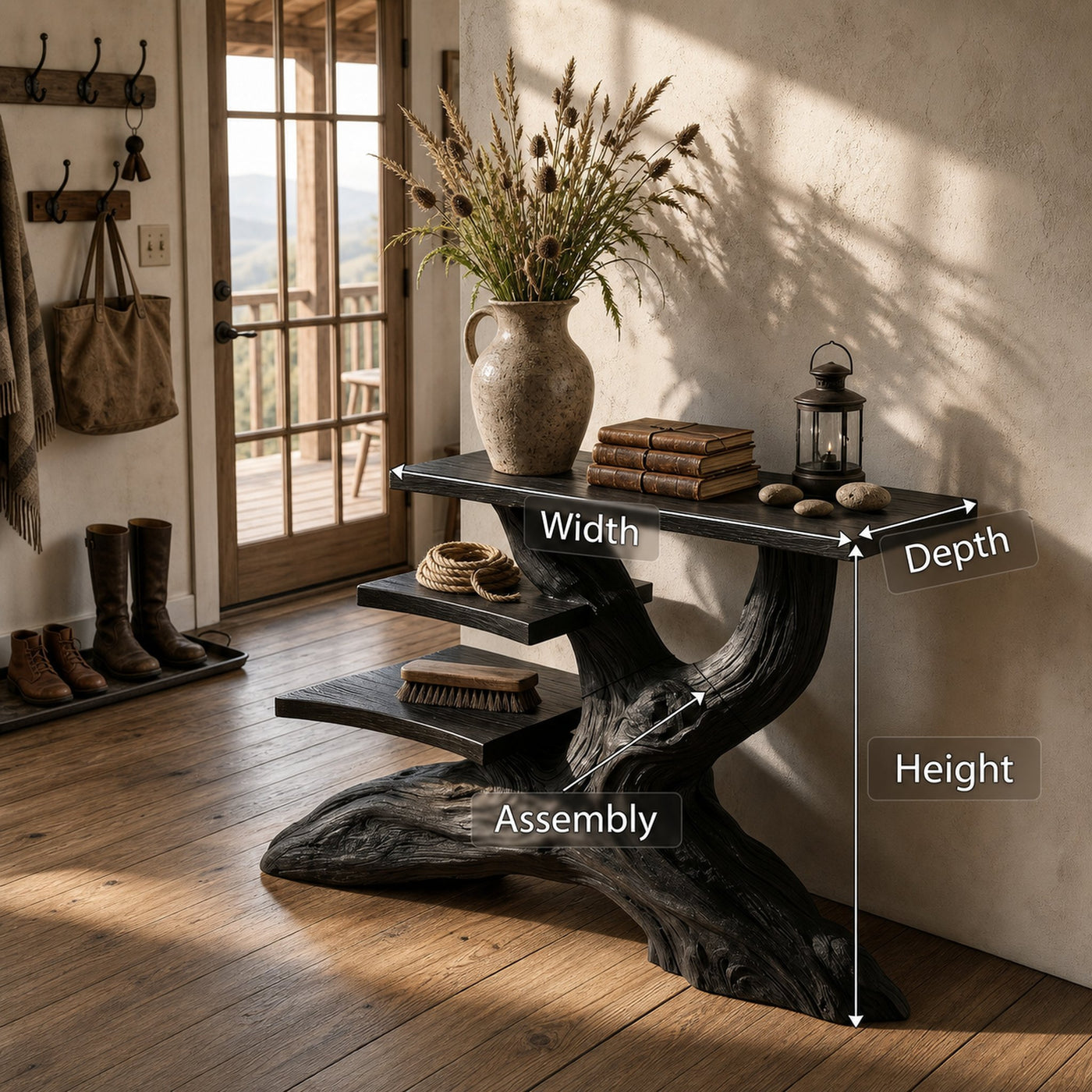 Farmhouse Rustic Black Wood Entryway Table For Hallway - product view 8