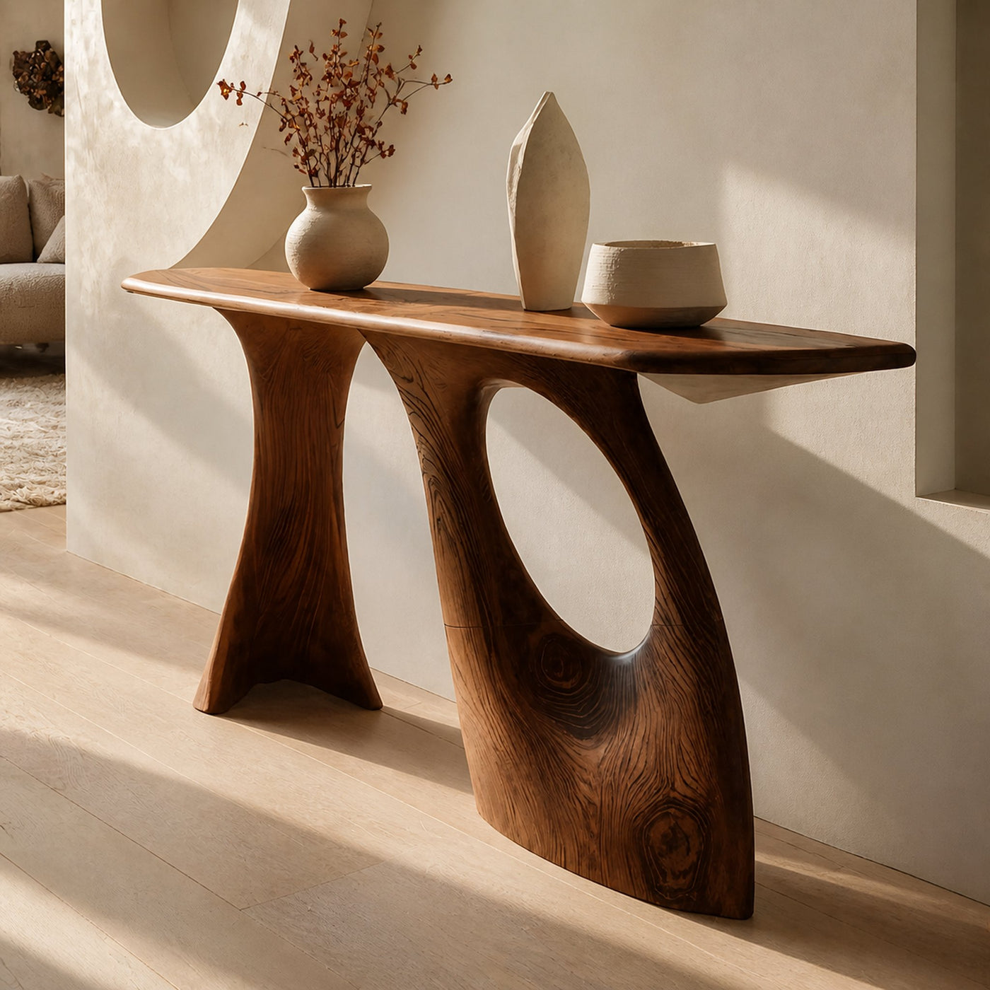 Farmhouse Sculptural Live Edge Entryway Table Solid Wood Furniture