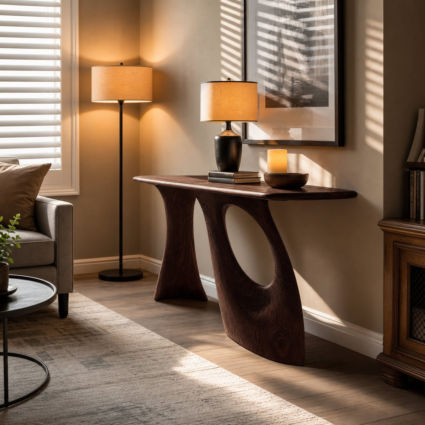 Farmhouse Sculptural Live Edge Entryway Table Solid Wood Furniture - product view 7