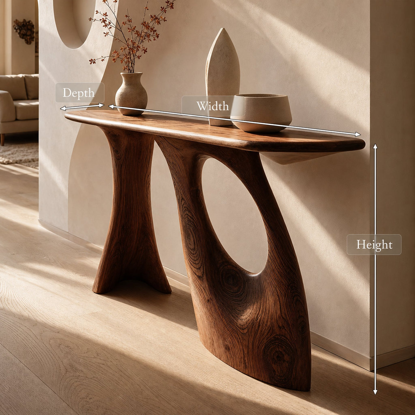 Farmhouse Sculptural Live Edge Entryway Table Solid Wood Furniture - product view 8
