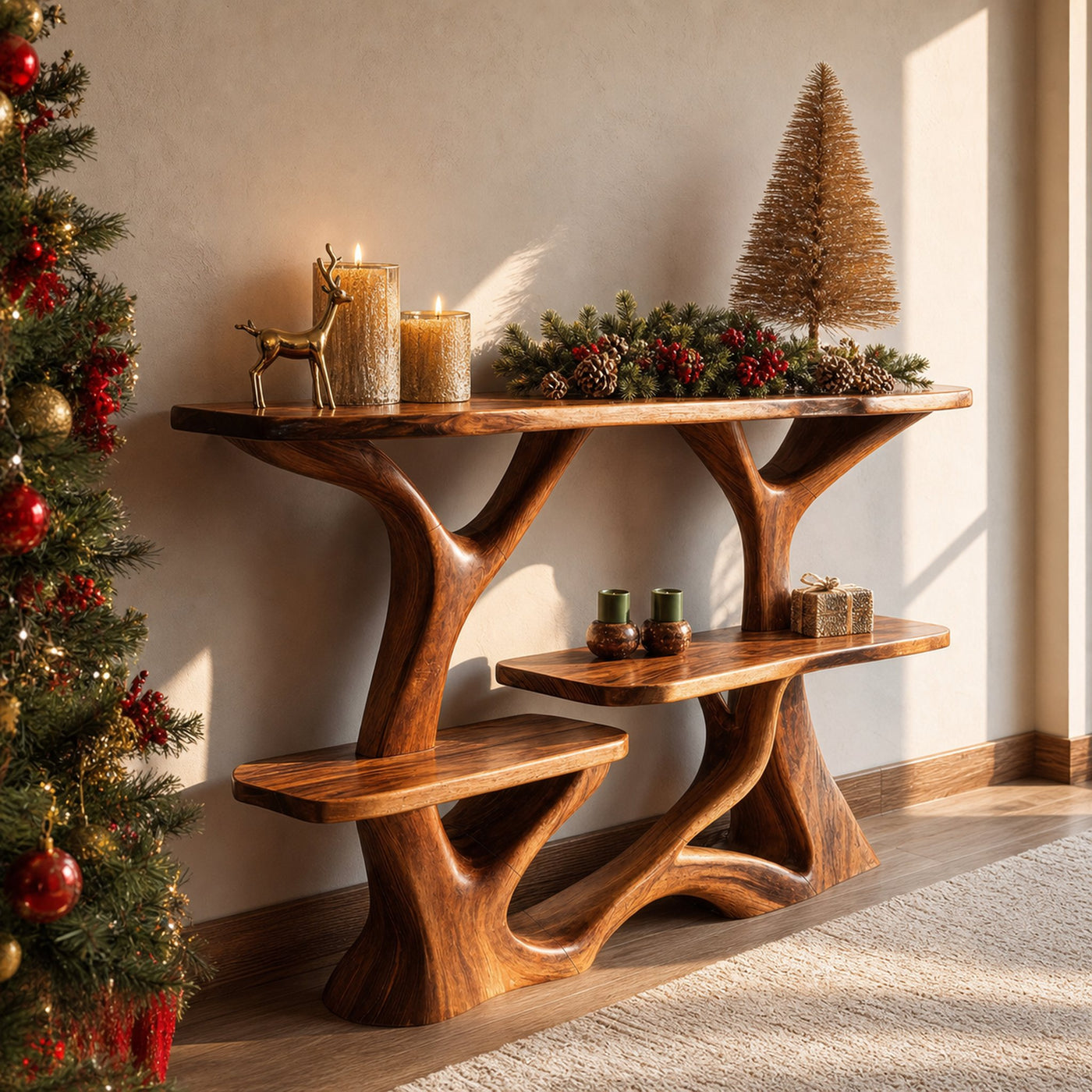 Farmhouse Solid Wood Console Table For Christmas Home Decoration