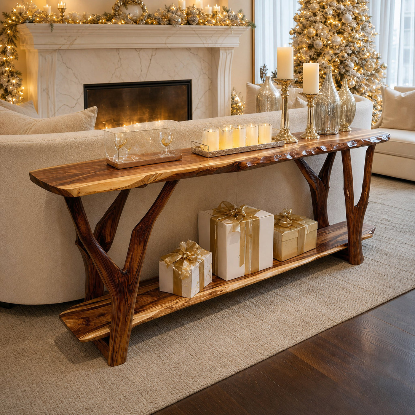 Farmhouse Solid Wood Console Table For Living Room Holiday Furniture Decor