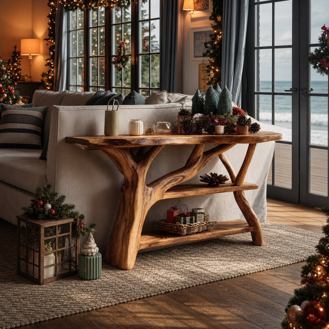 Farmhouse Solid Wood Console Table For Living Room Xmas Holiday Furniture