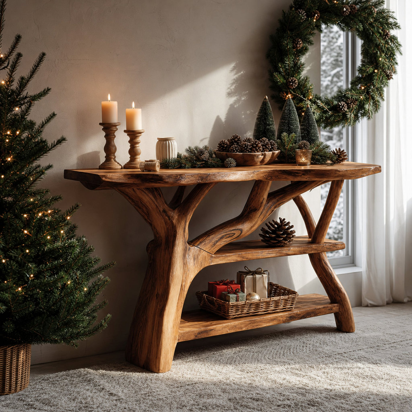 Farmhouse Solid Wood Console Table For Living Room Xmas Holiday Furniture - product view 6