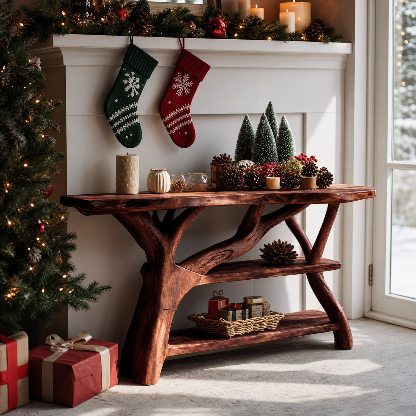 Farmhouse Solid Wood Console Table For Living Room Xmas Holiday Furniture - product view 7
