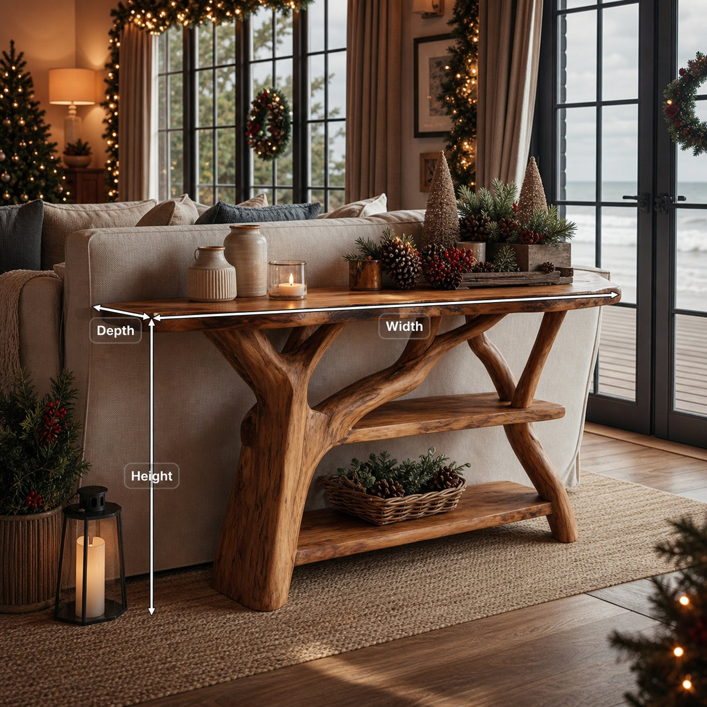 Farmhouse Solid Wood Console Table For Living Room Xmas Holiday Furniture - product view 8