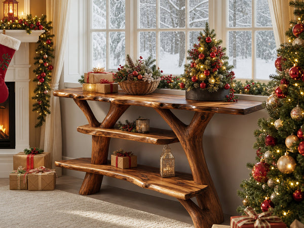 Farmhouse Solid Wood Console Table For Seasonal Christmas Entryway Design