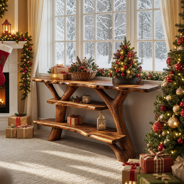 Farmhouse Solid Wood Console Table For Seasonal Christmas Entryway Design