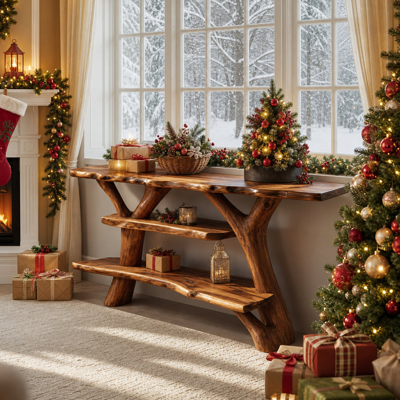Farmhouse Solid Wood Console Table For Seasonal Christmas Entryway Design