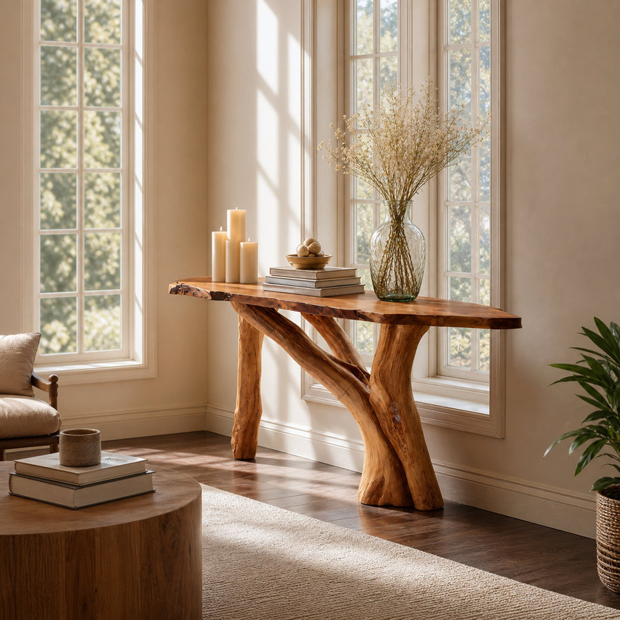 Farmhouse Solid Wood Console Table Live Edge For Bedroom Decor
