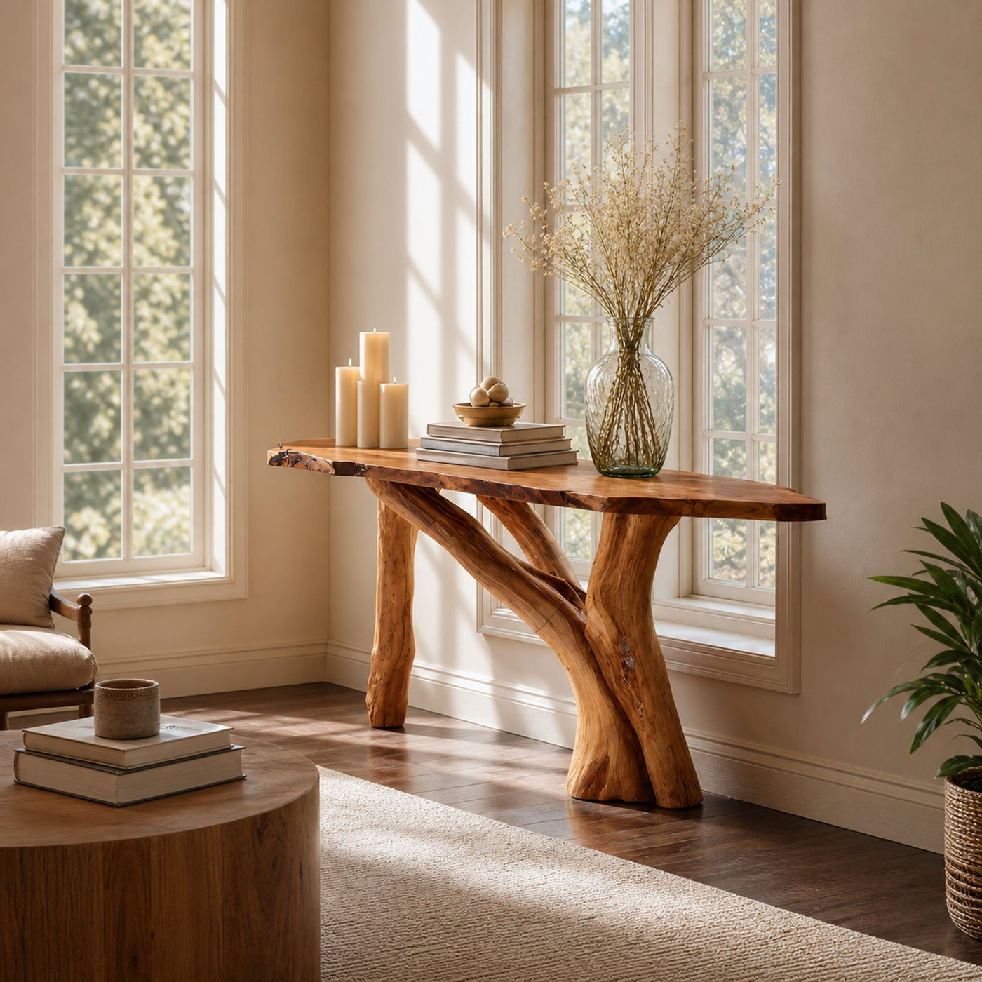 Farmhouse Solid Wood Console Table Live Edge For Bedroom Decor