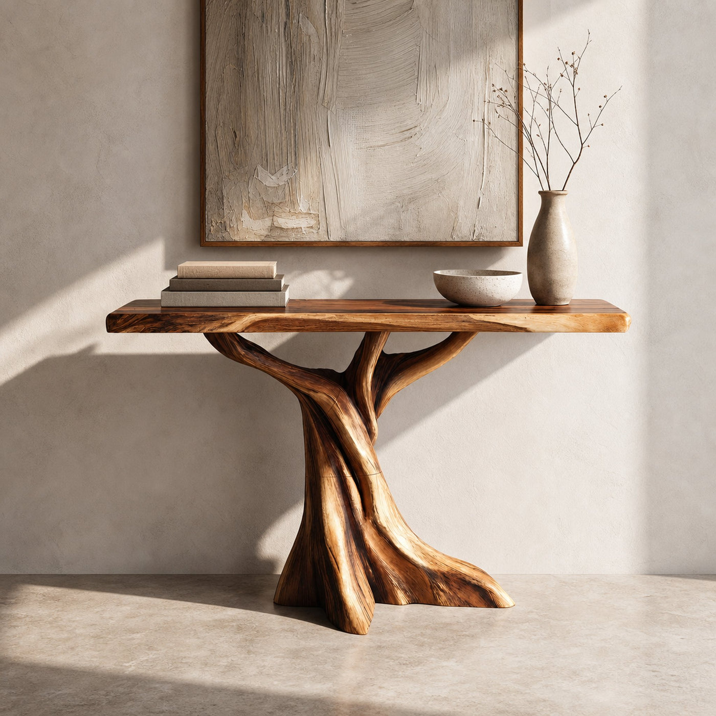 Farmhouse Solid Wood Console Table Organic Sculptural For Bedroom Decor