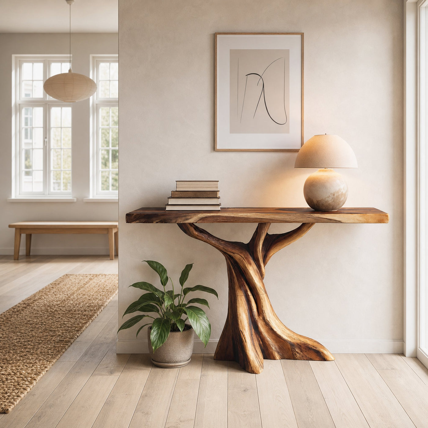 Farmhouse Solid Wood Console Table Organic Sculptural For Bedroom Decor - product view 6