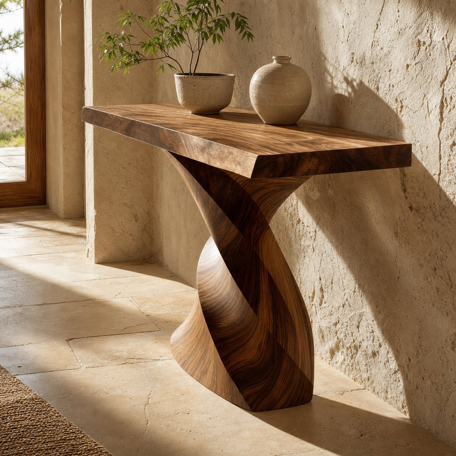 Farmhouse Solid Wood Console Table Organic Sculptural For Home Decor