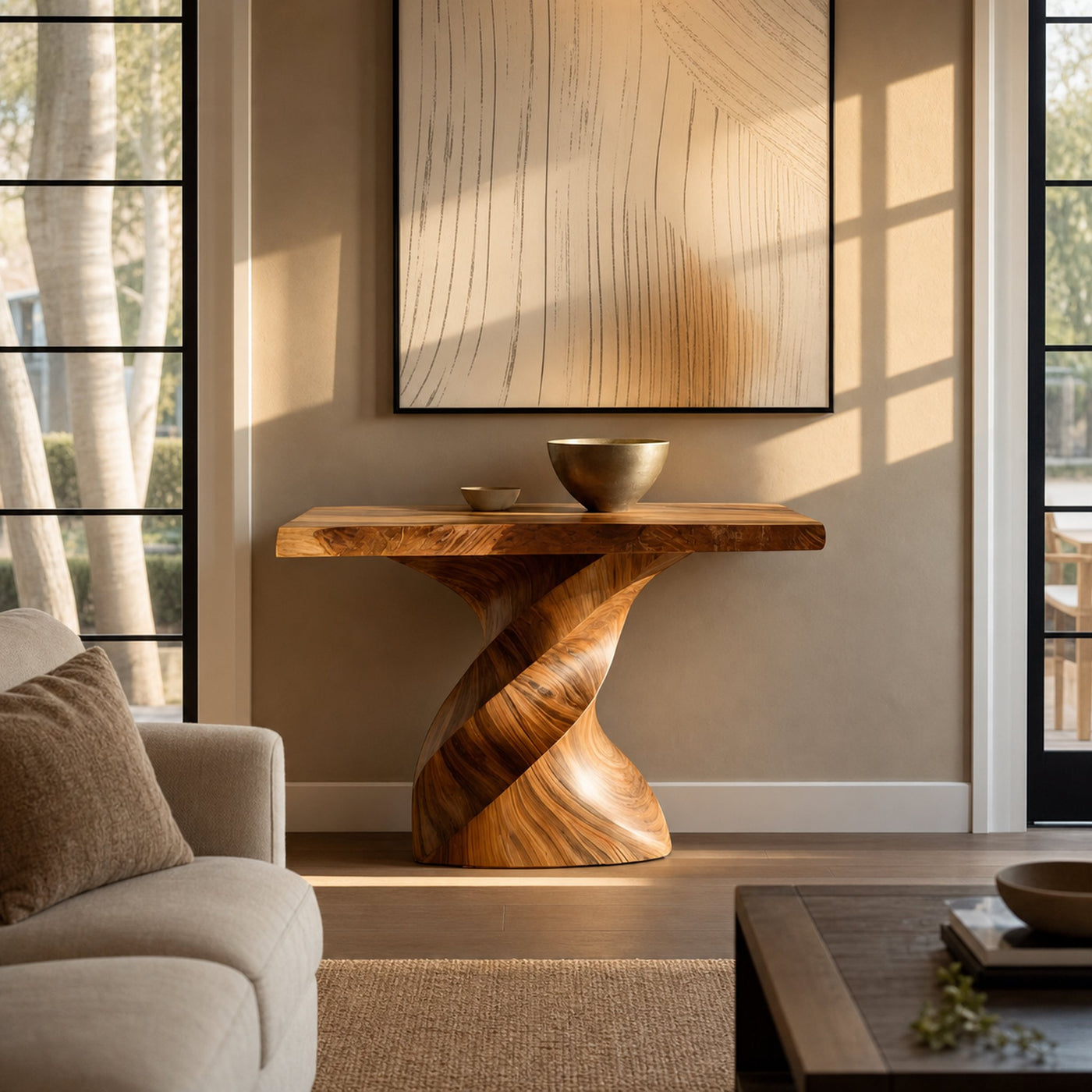 Farmhouse Solid Wood Console Table Organic Sculptural For Home Decor - product view 3