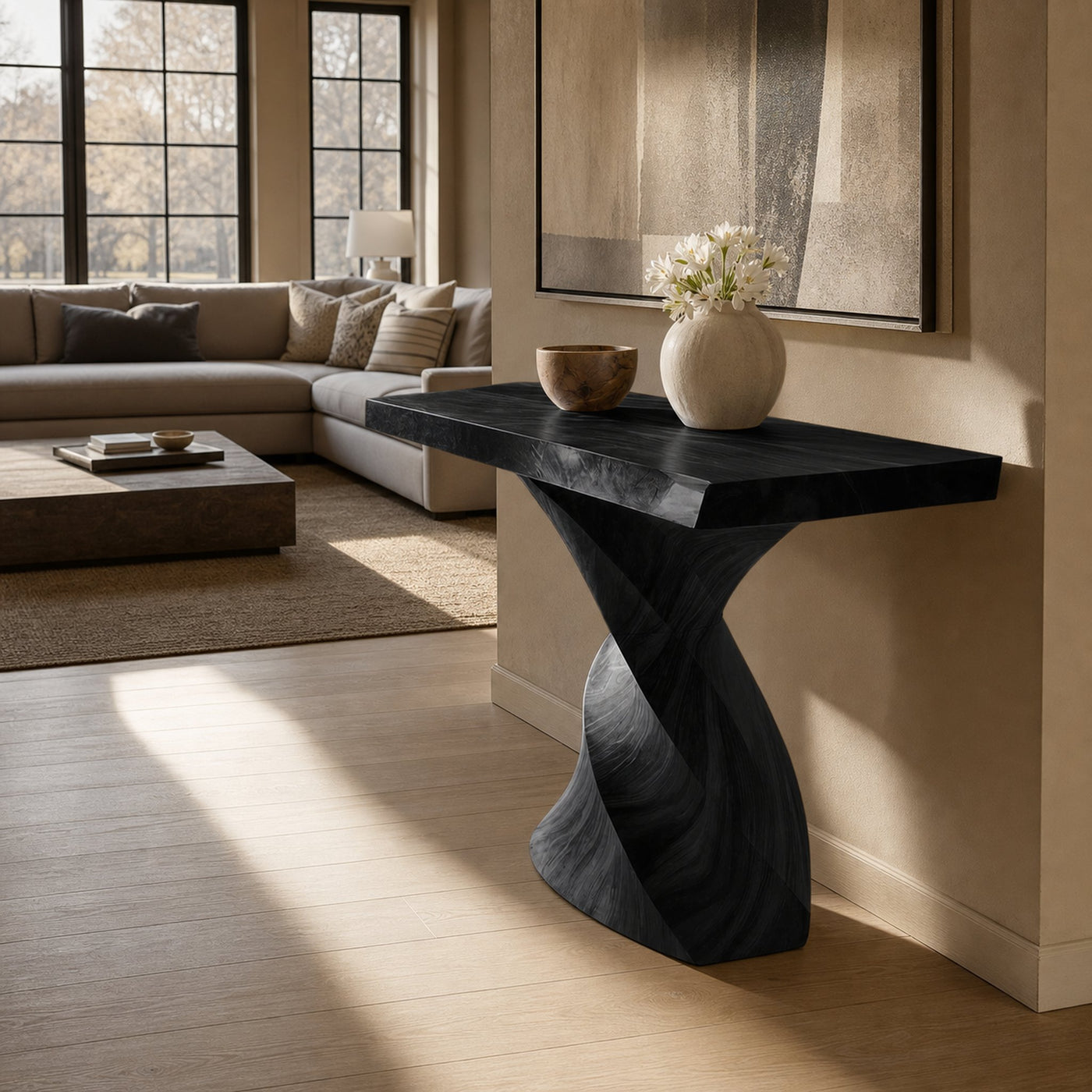 Farmhouse Solid Wood Console Table Organic Sculptural For Home Decor - product view 4