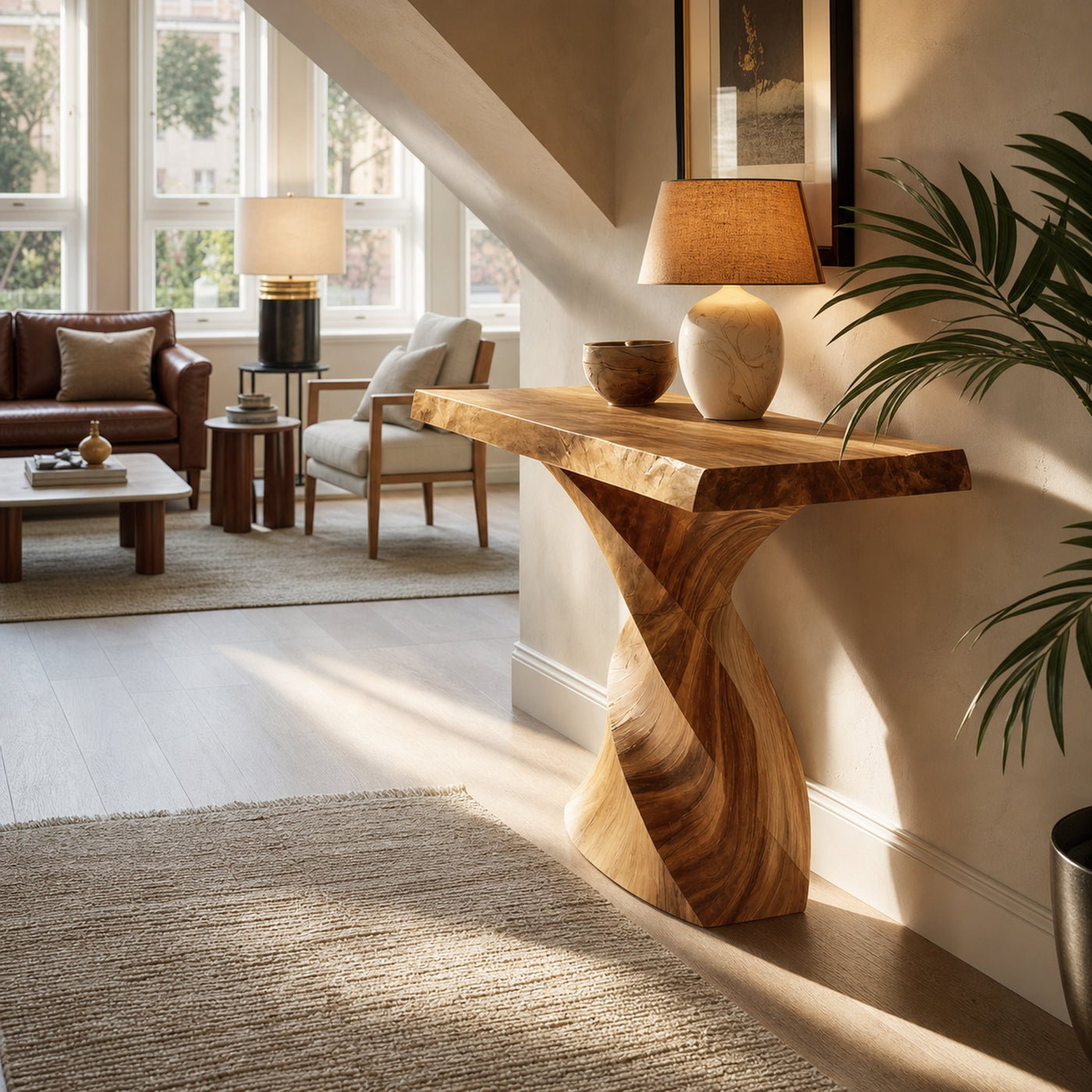 Farmhouse Solid Wood Console Table Organic Sculptural For Home Decor - product view 5