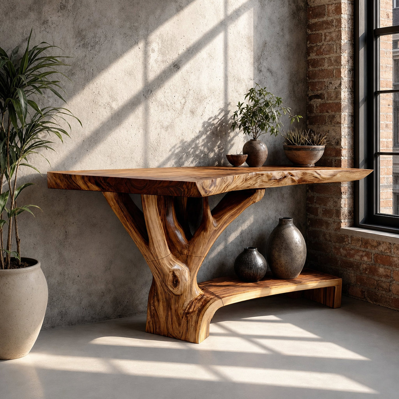 Farmhouse Solid Wood Console Table Sculptural Live Edge For Living Room