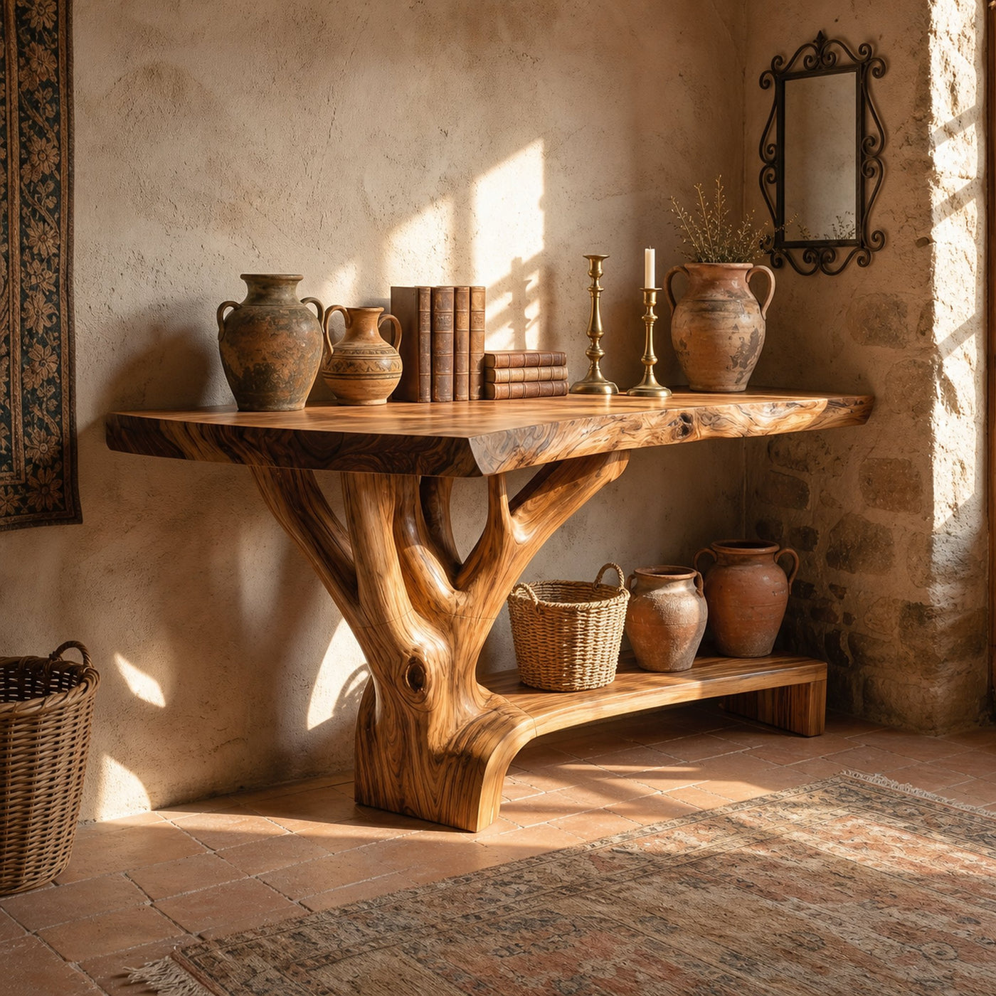 Farmhouse Solid Wood Console Table Sculptural Live Edge For Living Room - product view 6