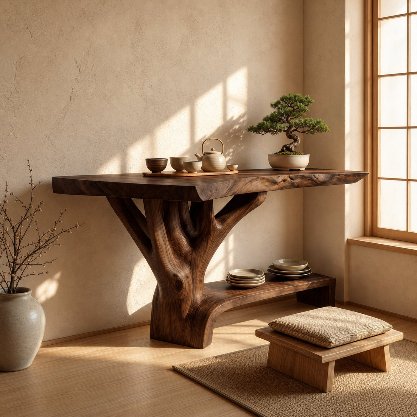 Farmhouse Solid Wood Console Table Sculptural Live Edge For Living Room - product view 7