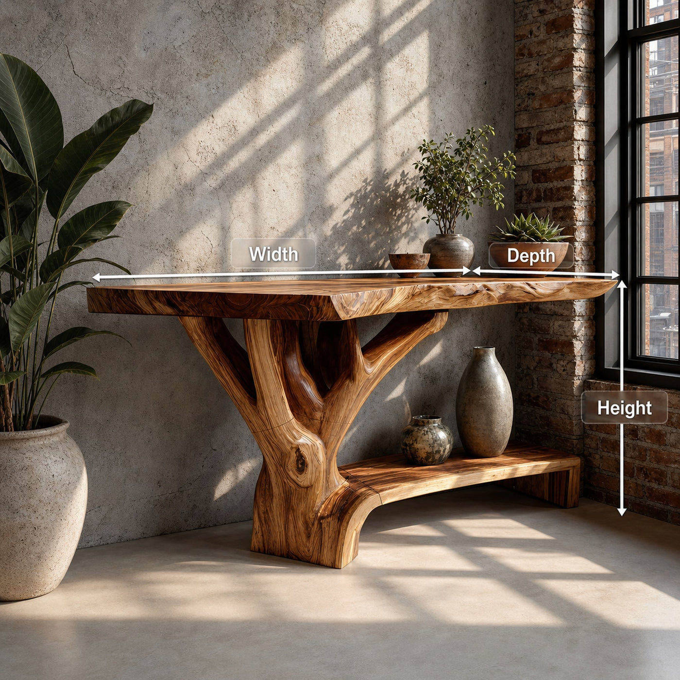 Farmhouse Solid Wood Console Table Sculptural Live Edge For Living Room - product view 8