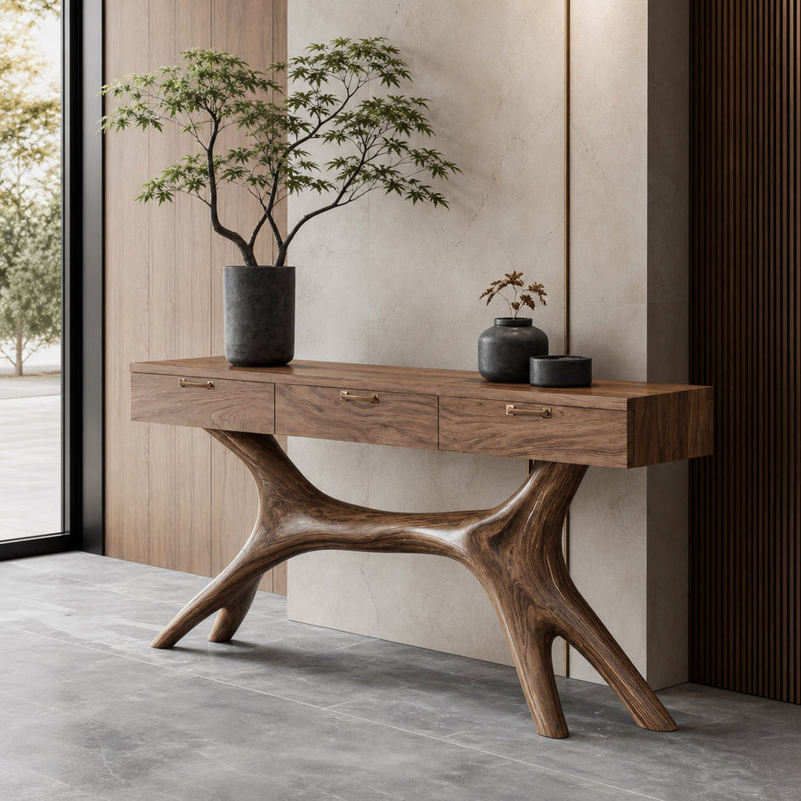 Farmhouse Wooden Console Table For Furniture Decor With Drawers