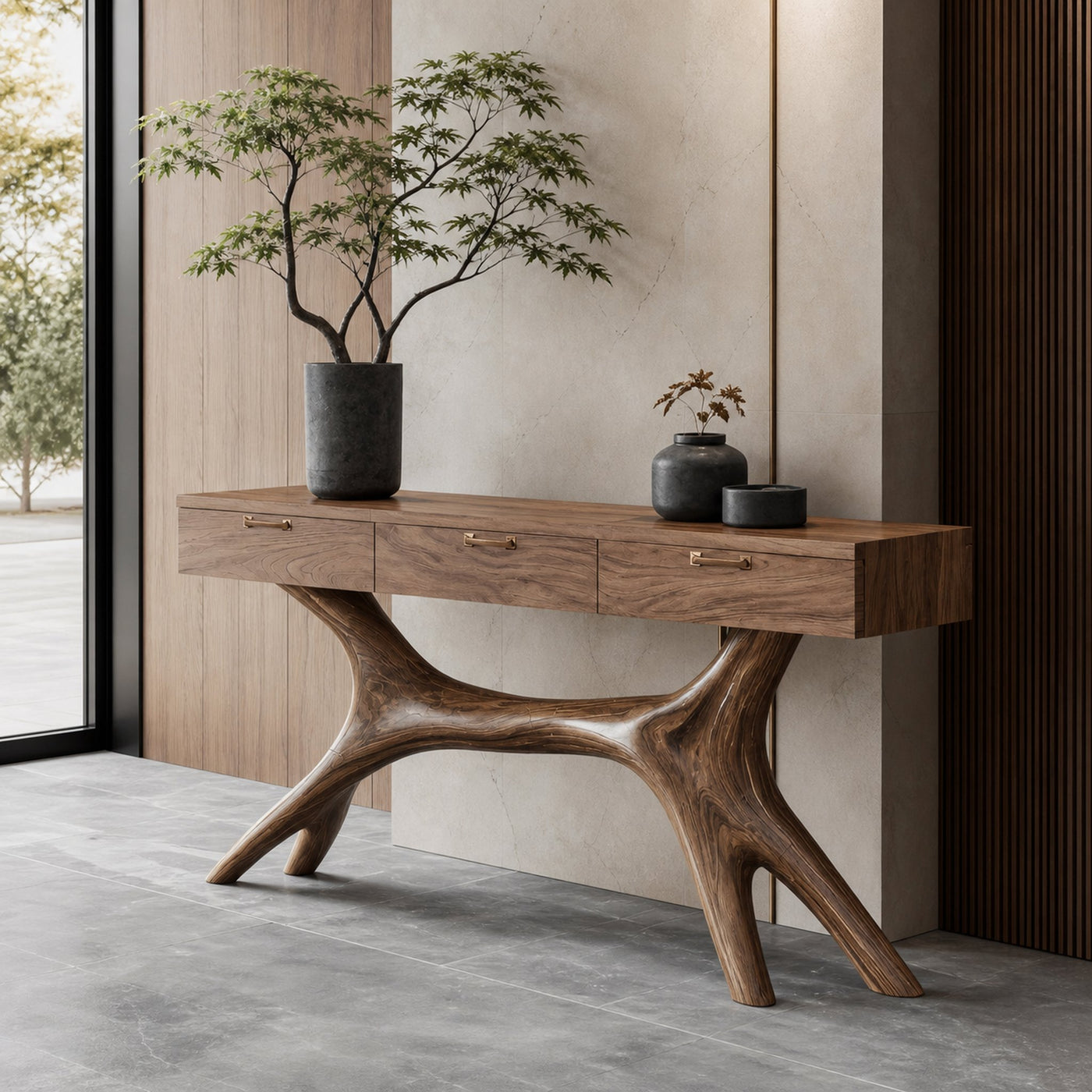 Farmhouse Wooden Console Table For Furniture Decor With Drawers