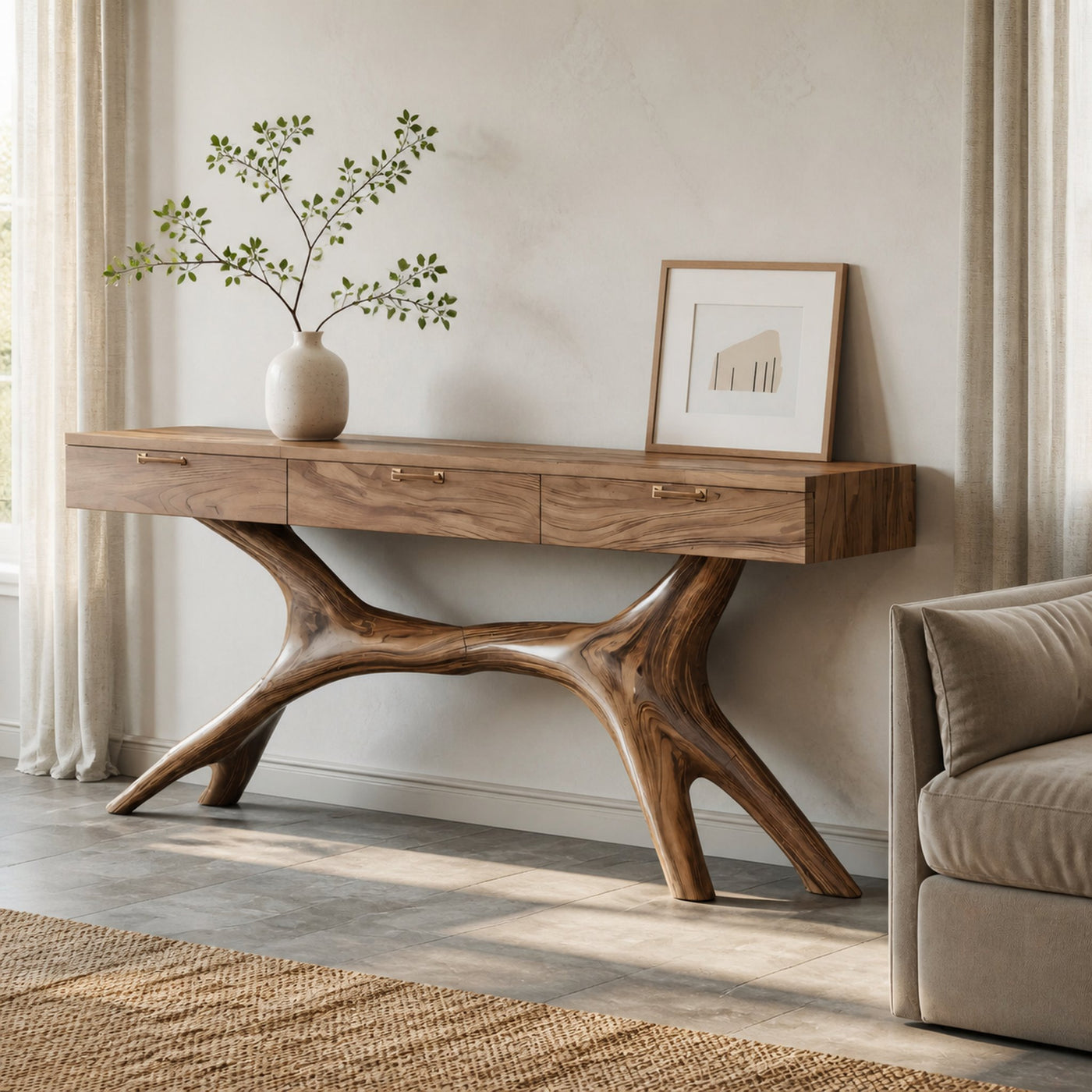 Farmhouse Wooden Console Table For Furniture Decor With Drawers - product view 3