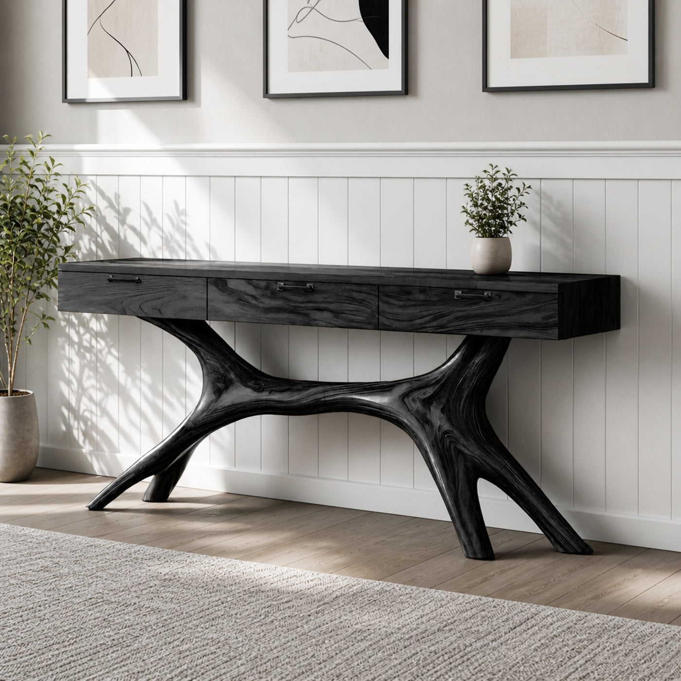 Farmhouse Wooden Console Table For Furniture Decor With Drawers - product view 4