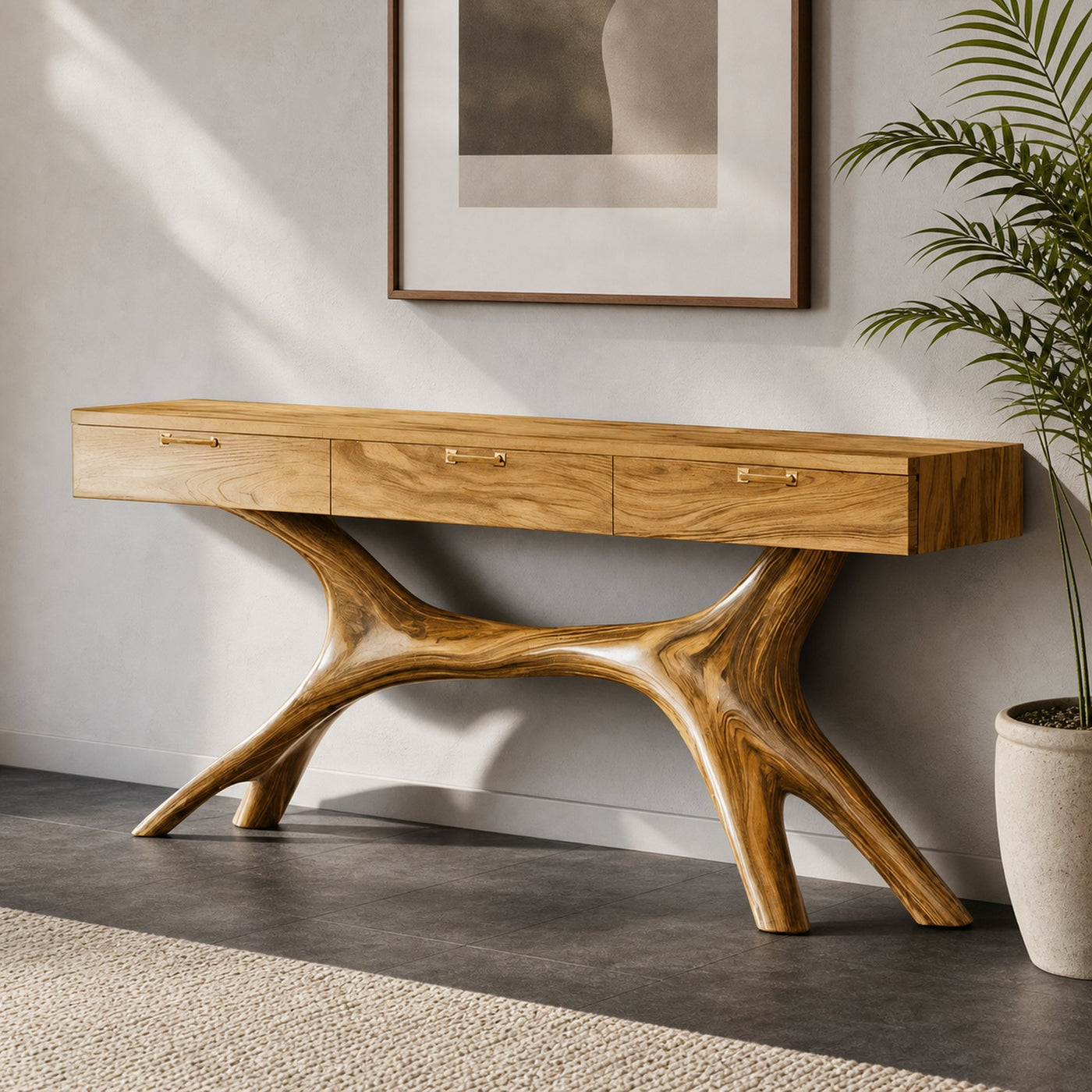 Farmhouse Wooden Console Table For Furniture Decor With Drawers - product view 5