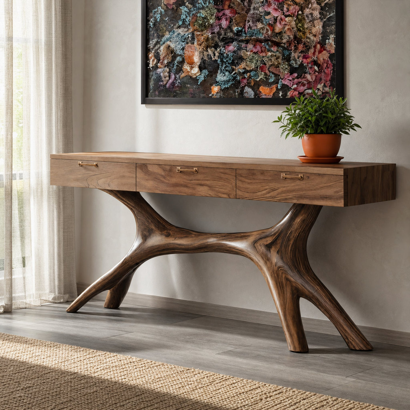 Farmhouse Wooden Console Table For Furniture Decor With Drawers - product view 6