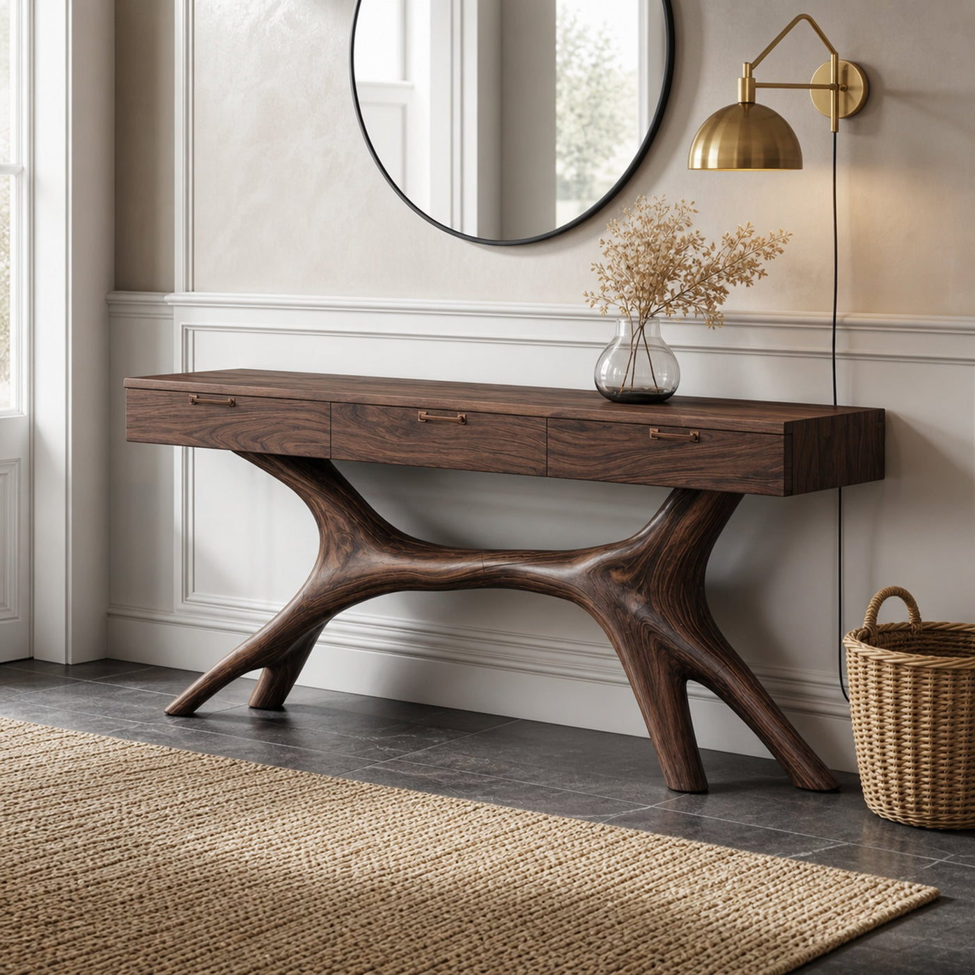Farmhouse Wooden Console Table For Furniture Decor With Drawers - product view 7