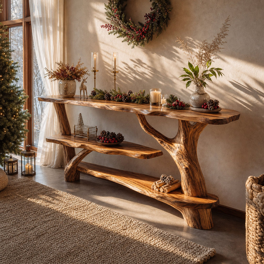 Farmhouse Wooden Console Table For Holiday Entryway Living Room