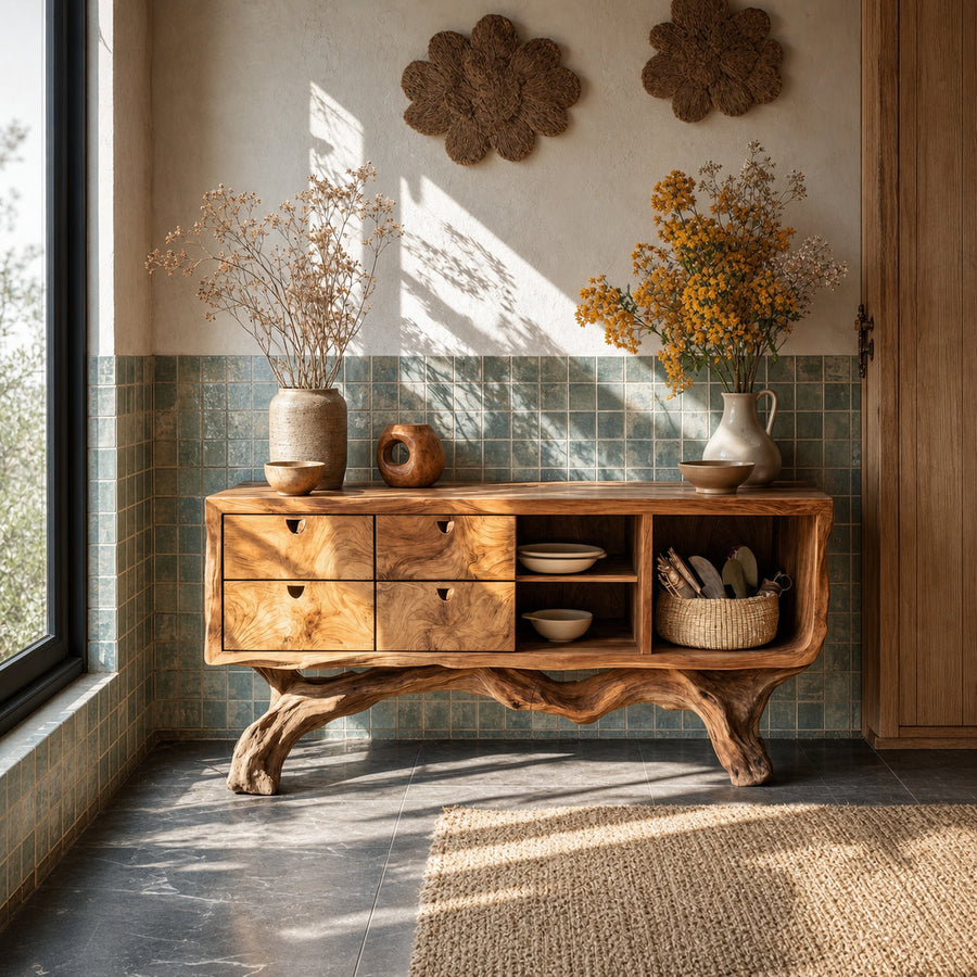 Farmhouse Wooden Console Table For Vintage Living Room