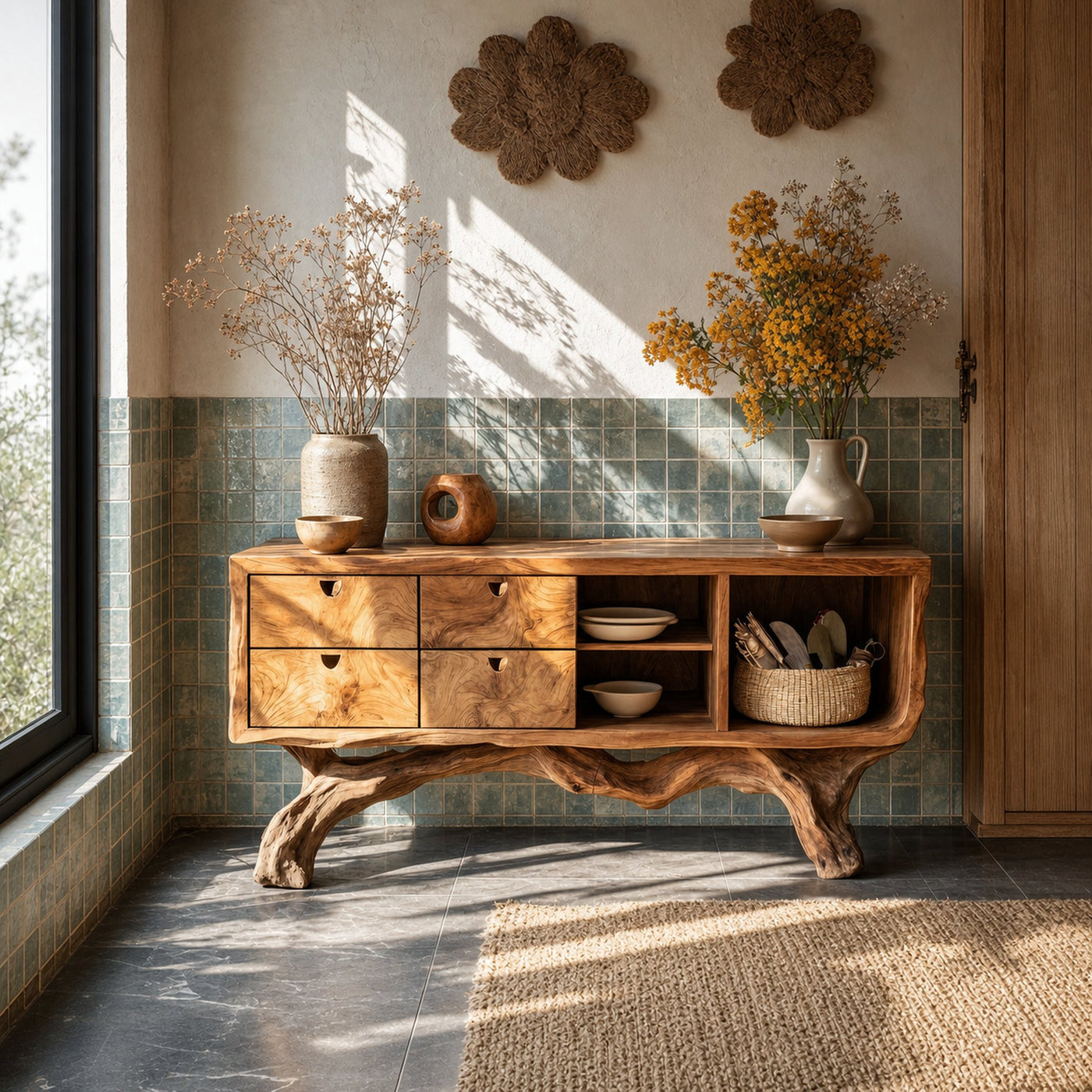 Farmhouse Wooden Console Table For Vintage Living Room